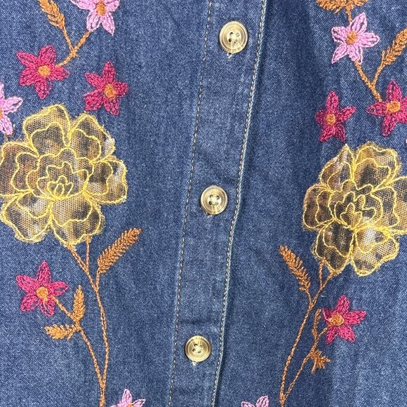 Liz & Me Embroidered Denim‎ Button-Up Top Women's 4X Floral Western Boho Shirt - Picture 5 of 16